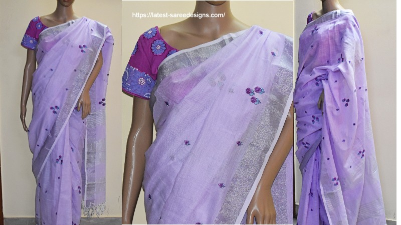 Lavender linen saree
