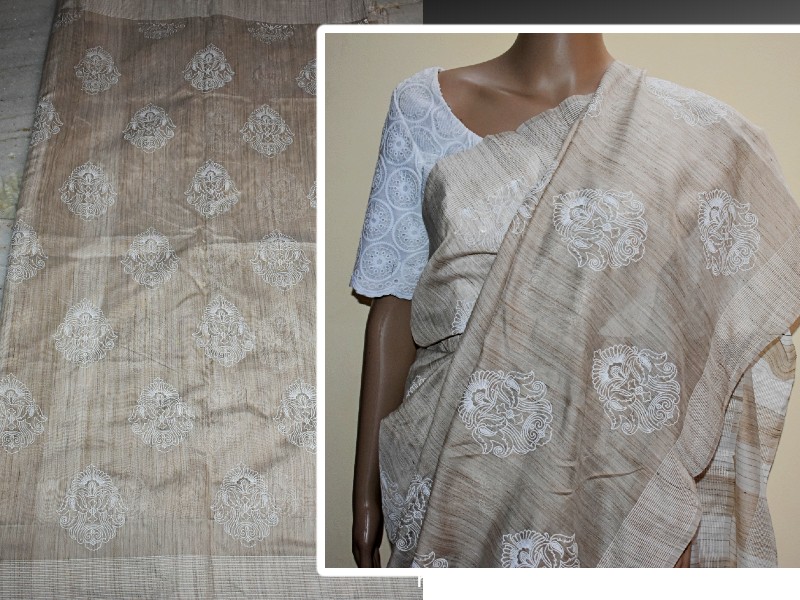 Khadi saree with all over block print