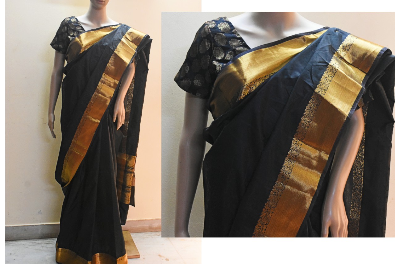Plain black saree
