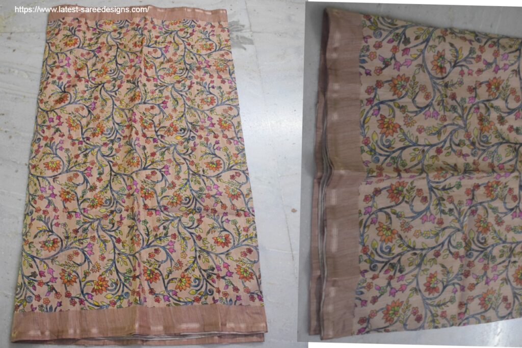 Beige silk cotton saree