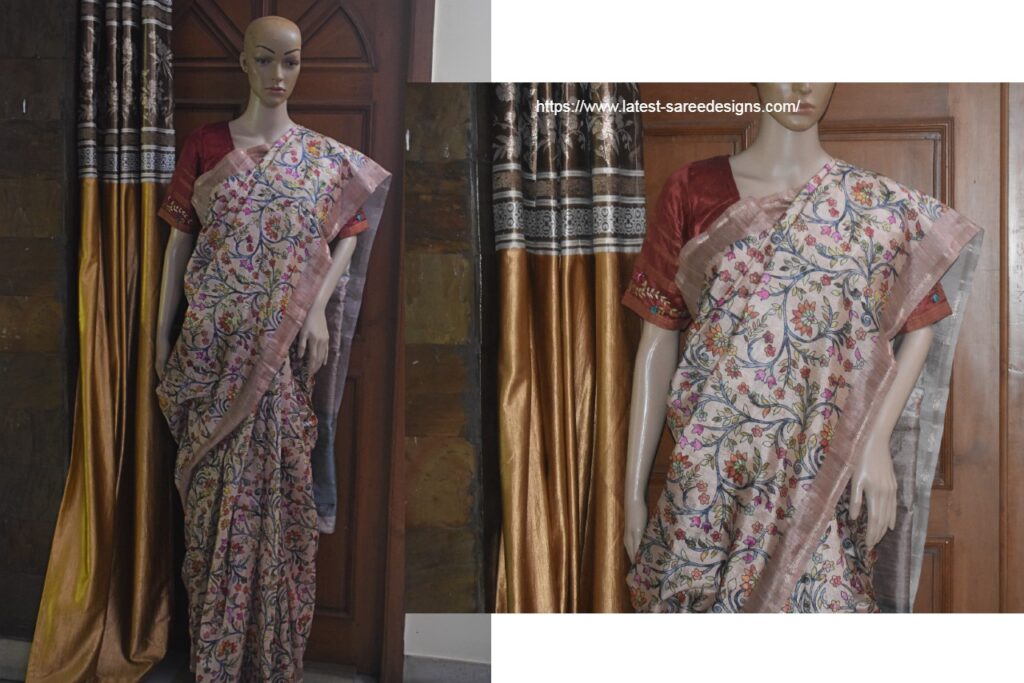 Beige silk cotton saree
