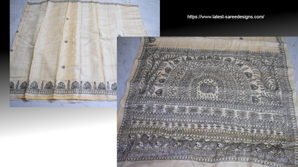 Tussar saree with Madhubani painting