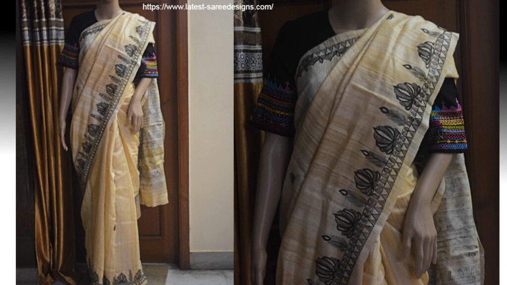 Tussar saree with Madhubani painting